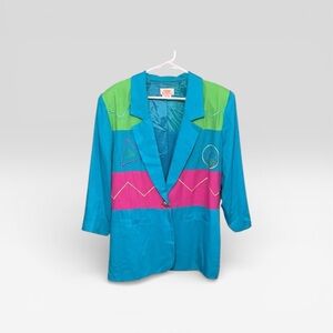 Vintage Sunny Lady Colorblock Blazer – 80s Neon – Size 14W – Made in USA